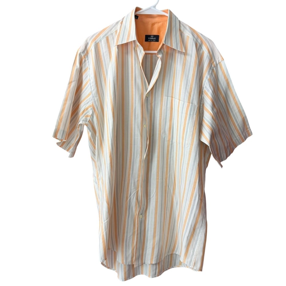Turrau Men's Medium Short Sleeve‎ Button Up Striped Shirt Made in Spain